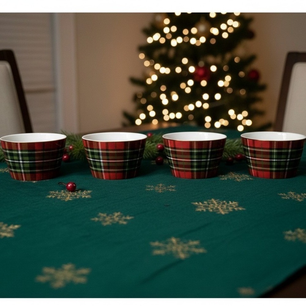 222 Fifth Wexford Dessert Bowls, Set of 4, Red Plaid Design‎ Dinnerware